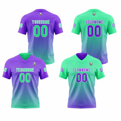 Benutzerdefinierte Lila Grün Reversibel Fußball Trikot Personalisierte Gradient Fußball Shirts für Männer gedruckt Team Name Nummer Logo