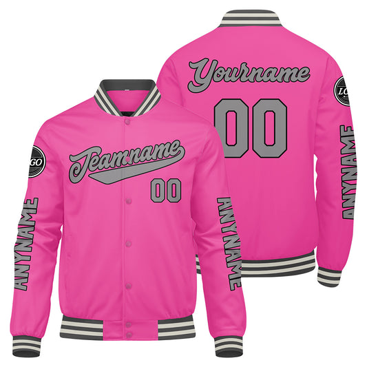 Maßgeschneiderte Rosa Letterman Varsity Jacket Individuelle Stickerei Druck nach Ihrem Wunsch