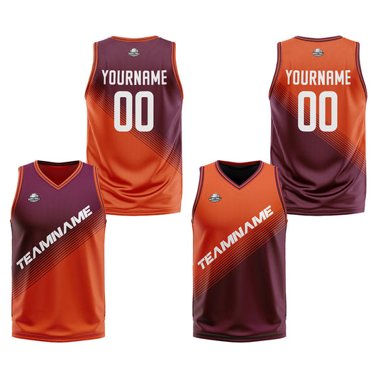Benutzerdefinierte Lila Orange Reversible Basketball Jersey Personalisierte Print Name Nummer Logo
