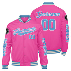 Maßgeschneiderte Rosa Letterman Varsity Jacket Individuelle Stickerei Druck nach Ihrem Wunsch