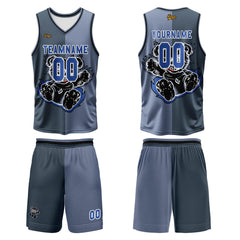 Benutzerdefinierter Grau Blau Basketball Jersey Uniform Anzug gedruckt Ihr Logo Name Nummer