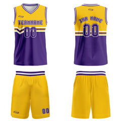 Benutzerdefinierter Gelb Lila Weiß Basketball Jersey Uniform Anzug gedruckt Ihr Logo Name Nummer