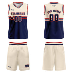 Benutzerdefinierter Creme Blau Rot Basketball Jersey Uniform Anzug gedruckt Ihr Logo Name Nummer