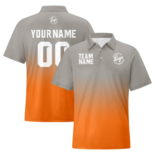 Benutzerdefinierte Grau Orange Fußball Gradient Polo-Shirts Fügen Sie Ihr Einzigartiges hinzu Logo/Name/Nummer