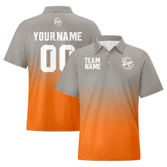 Benutzerdefinierte Grau Orange Fußball Gradient Polo-Shirts Fügen Sie Ihr Einzigartiges hinzu Logo/Name/Nummer