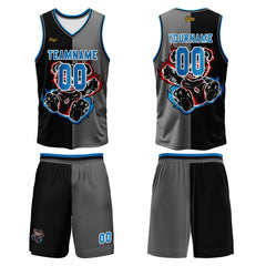 Benutzerdefinierter Schwarz Grau Basketball Jersey Uniform Anzug gedruckt Ihr Logo Name Nummer