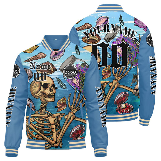 Maßgeschneiderte Hellblau Letterman Varsity Jacket Individuelle Stickerei Druck nach Ihrem Wunsch