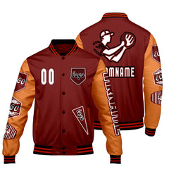 Maßgeschneiderte Rot Orange Letterman Varsity Jacket Individuelle Stickerei Druck nach Ihrem Wunsch