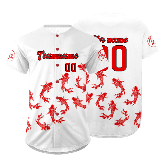 Benutzerdefiniert Weiß Rot Personalisierter Baseball Jersey mit Farbverlauf Team Uniform mit Namen und Nummer