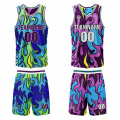 Benutzerdefinierte Blau Lila Reversible Basketball Jersey Personalisierte Print Name Nummer Logo