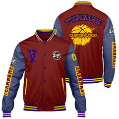 Maßgeschneiderte Klaret Lila Letterman Varsity Jacket Individuelle Stickerei Druck nach Ihrem Wunsch