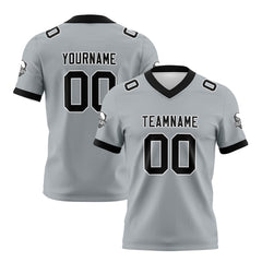 Benutzerdefinierte Grau Schwarz Fußball Trikots Personalisierter Name Nummer Logo