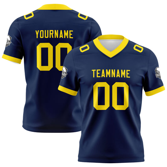 Benutzerdefinierte Marine Gelb Fußball Trikots Personalisierter Name Nummer Logo