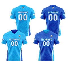 Benutzerdefinierte Blau Reversibel Fußball Trikot Personalisierte Gradient Fußball Shirts für Männer gedruckt Team Name Nummer Logo