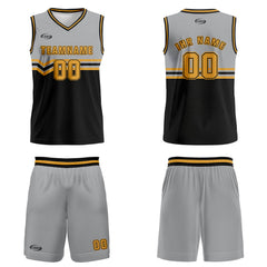Benutzerdefinierter Grau Schwarz Gelb Basketball Jersey Uniform Anzug gedruckt Ihr Logo Name Nummer