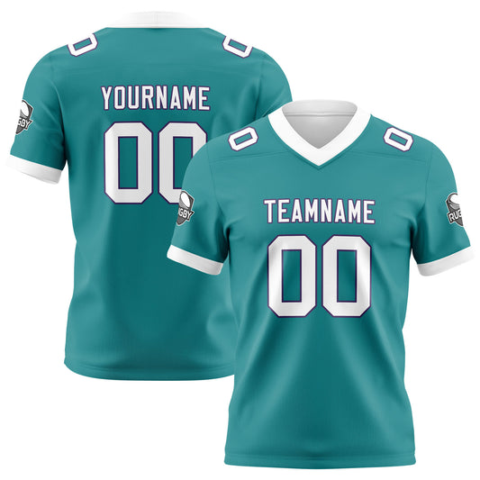 Benutzerdefinierte Aqua Weiß Fußball Trikots Personalisierter Name Nummer Logo