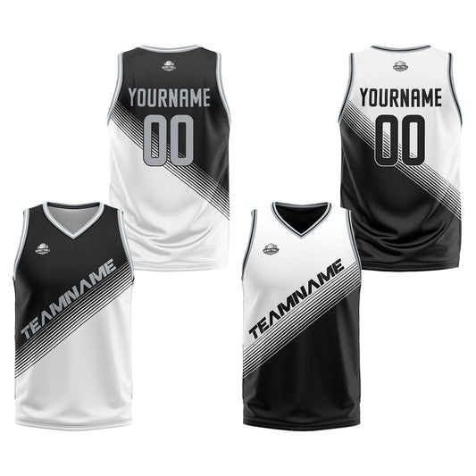 Benutzerdefinierte Schwarz Weiß Reversible Basketball Jersey Personalisierte Print Name Nummer Logo
