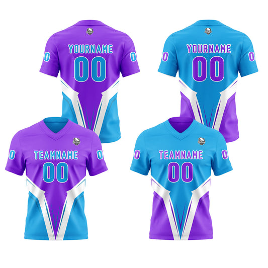 Benutzerdefinierte Lila Blau Reversibel Fußball Trikot Personalisierte Gradient Fußball Shirts für Männer gedruckt Team Name Nummer Logo