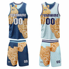 Benutzerdefinierte Marine Hellblau Reversible Basketball Jersey Personalisierte Print Name Nummer Logo