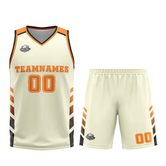 Benutzerdefinierter Creme Orange Basketball Jersey Uniform Anzug gedruckt Ihr Logo Name Nummer