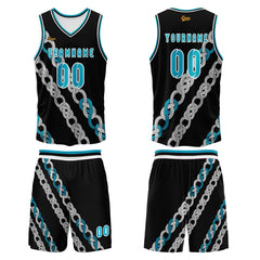 Benutzerdefinierter Schwarz Blau Basketball Jersey Uniform Anzug gedruckt Ihr Logo Name Nummer