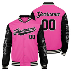 Maßgeschneiderte Rosa Schwarz Letterman Varsity Jacket Individuelle Stickerei Druck nach Ihrem Wunsch