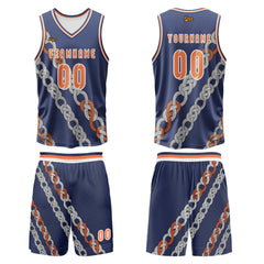 Benutzerdefinierter Blau Orange Basketball Jersey Uniform Anzug gedruckt Ihr Logo Name Nummer