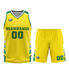 Benutzerdefinierter Gelb Grün Basketball Jersey Uniform Anzug gedruckt Ihr Logo Name Nummer