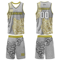Benutzerdefinierter Grau Gelb Basketball Jersey Uniform Anzug gedruckt Ihr Logo Name Nummer