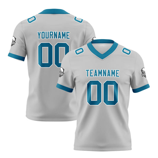 Benutzerdefinierte Grau Blau Fußball Trikots Personalisierter Name Nummer Logo