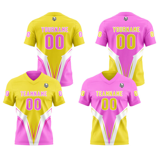 Benutzerdefinierte Rosa Gelb Reversibel Fußball Trikot Personalisierte Gradient Fußball Shirts für Männer gedruckt Team Name Nummer Logo