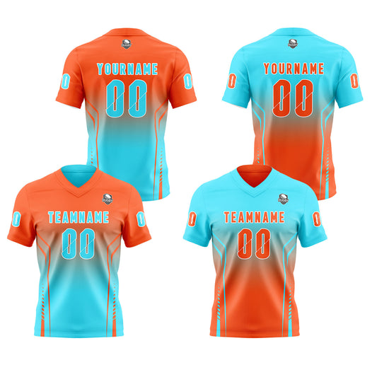 Benutzerdefinierte Orange Cyan Reversibel Fußball Trikot Personalisierte Gradient Fußball Shirts für Männer gedruckt Team Name Nummer Logo