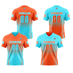 Benutzerdefinierte Orange Cyan Reversibel Fußball Trikot Personalisierte Gradient Fußball Shirts für Männer gedruckt Team Name Nummer Logo