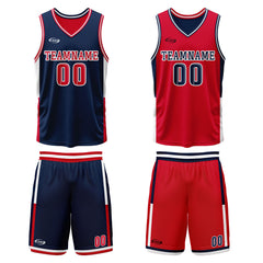 Benutzerdefinierte Marineblau Rot Reversible Basketball Jersey Personalisierte Drucken Name Nummer Logo