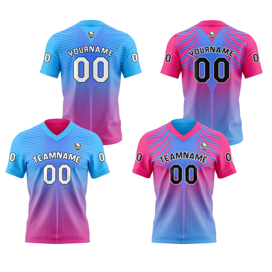 Benutzerdefinierte Blau Rosa Reversibel Fußball Trikot Personalisierte Gradient Fußball Shirts für Männer gedruckt Team Name Nummer Logo