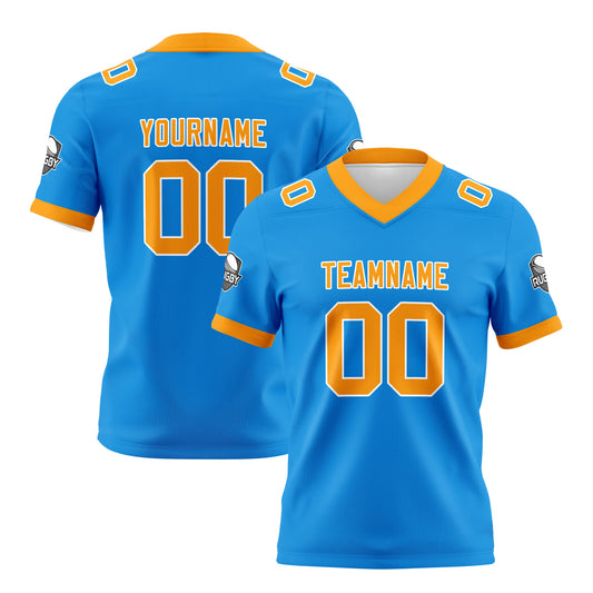 Benutzerdefinierte Blau Orange Fußball Trikots Personalisierter Name Nummer Logo