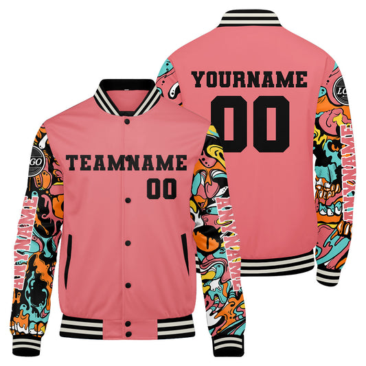 Maßgeschneiderte Rosa Letterman Varsity Jacket Individuelle Stickerei Druck nach Ihrem Wunsch