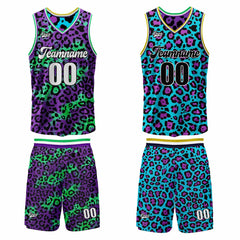 Benutzerdefinierte Lila Aqua Reversible Basketball Jersey Personalisierte Print Name Nummer Logo
