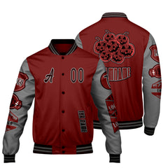 Maßgeschneiderte Burgund Grau Letterman Varsity Jacket Individuelle Stickerei Druck nach Ihrem Wunsch