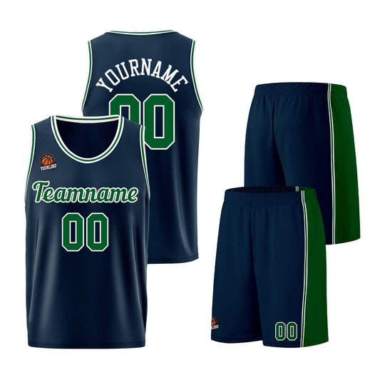 Individuelle Dunkelblau-Grün Basketball Jersey Shorts für Männer und Frauen Gestickter und gedruckter Name, Nummer und Logo