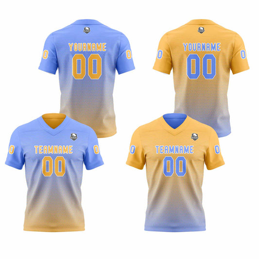 Benutzerdefinierte Himmel Blaue Butter Gelb Reversibel Fußball Trikot Personalisierte Gradient Fußball Shirts für Männer gedruckt Team Name Nummer Logo