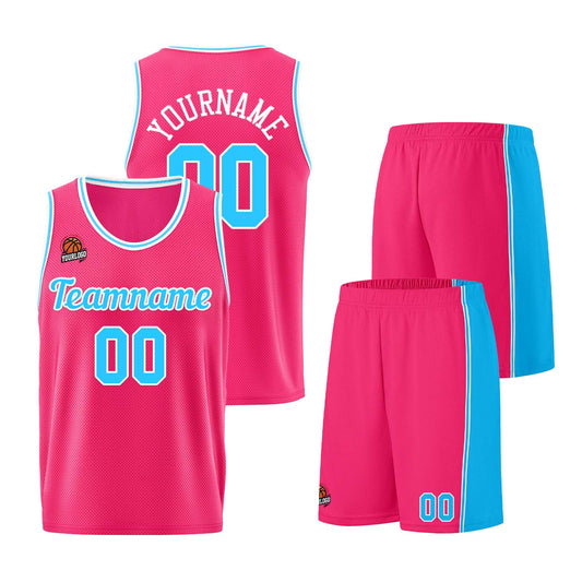 Individuelle Rosa-Hellblau Basketball Jersey Shorts für Männer und Frauen Gestickter und gedruckter Name, Nummer und Logo