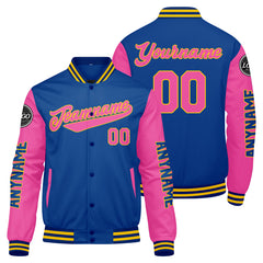 Maßgeschneiderte Königlich Rosa Letterman Varsity Jacket Individuelle Stickerei Druck nach Ihrem Wunsch