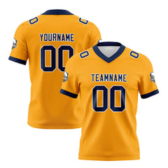 Benutzerdefinierte Gelb Blau Fußball Trikots Personalisierter Name Nummer Logo