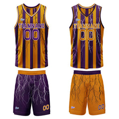 Benutzerdefinierte Lila Orange Reversible Basketball Jersey Personalisierte Print Name Nummer Logo