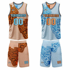 Benutzerdefinierte Orange Hellblau Reversible Basketball Jersey Personalisierte Print Name Nummer Logo