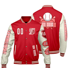 Maßgeschneiderte Rot Weiß Letterman Varsity Jacket Individuelle Stickerei  Druck nach Ihrem Wunsch