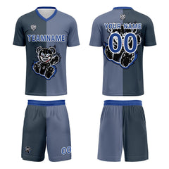 Benutzerdefinierte Grau Blau Fußball Trikots für Männer Frauen Personalisierte Fußball Uniformen für Erwachsene und Kind