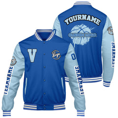Maßgeschneiderte Königliches Löwenblau Letterman Varsity Jacket Individuelle Stickerei Druck nach Ihrem Wunsch