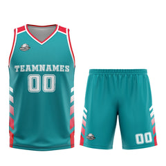 Benutzerdefinierter Cyan Rot Basketball Jersey Uniform Anzug gedruckt Ihr Logo Name Nummer